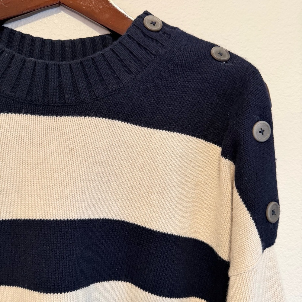 BROCHU WALKER CY Striped crewneck Sweater cream and navy blue, size XS - Picture 7 of 13